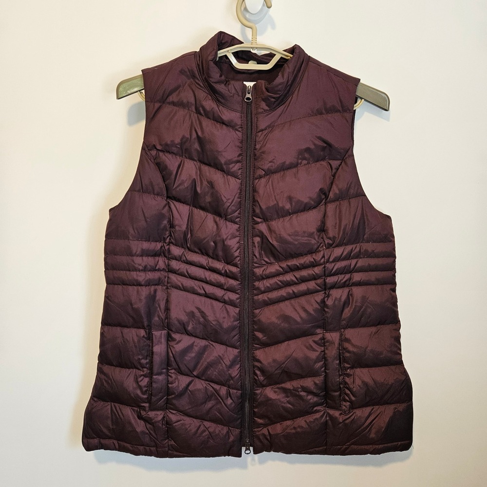 J.Jill Down Puffer Vest Womens Medium Petite Burgundy Quilted Fall Cozy Gorpcore